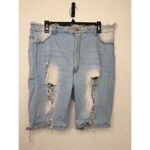 Roma Studio Womens Plus 22 Distressed Denim Bermuda Shorts Light Wash